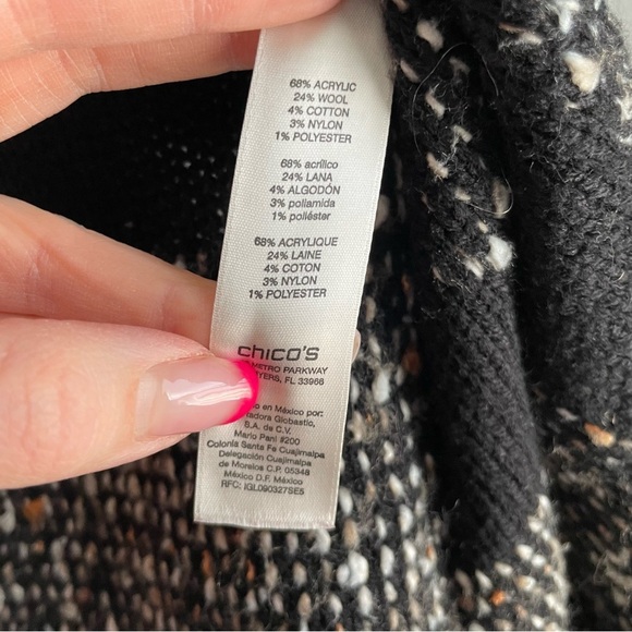 Chicos Women’s Fringe Open Cardigan black brown patterned knit size 1 medium - Picture 6 of 9